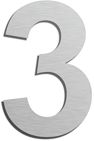 Ywonoby House Numbers - 3 Inch Self Adhesive Metal Stainless Steel Door Numbers Stickers for House Mailbox Apartment Hotel Courtyard - Silver(3)