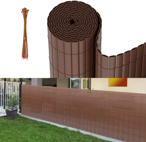 Vigevee PVC Sichtschutzmatte, Sichtschutzzaun 80x300cm Vervierfachen Verstärkung Innen, Balkon Sichtschutz mit Kabelbindern, Balkonverkleidung Windschutz für Balkon Garten, Braun