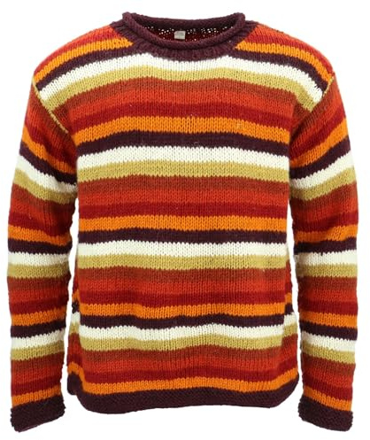 LOUDelephant Jersey de Punto de Lana Gruesa con Patrón de Rayas Teñido Espaciado Arcoíris Retro Suéter de Punto 100% Suelto Oversized Cálido, XXL
