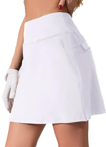 Timuspo White Skirts for Women UK Tennis Skirt Ladies Skort Elasticated Waist with 4 Pockets Golf Sports XL
