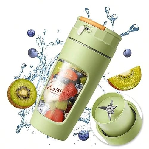 ZiaWorld 600ml Portable Juicer Blender for Juice, Milkshake, Smoothies, Protein Shakes, Portable Cordless Mini Travel Mixer, Rechargeable, Lid & Sip Spout, Blend Ice & Frozen Fruit (BPA Free, Green)