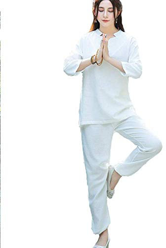 SFNIOKFG Kampfsportanzug für Damen aus Baumwolle, Tai Chi, Uniform, chinesische Kung-Fu-Kleidung, Wing Chun-Kleidung mit Dreiviertelärmeln, Weiß-L