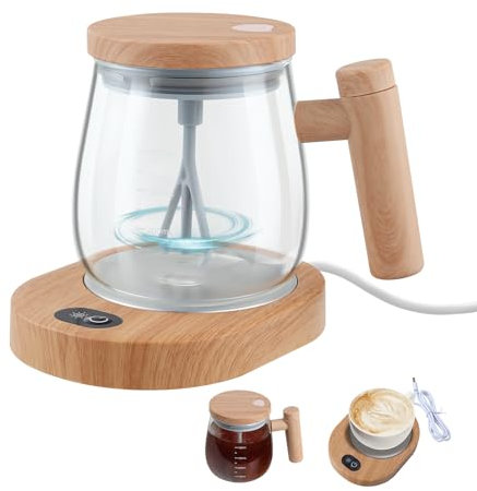 Foyucool Taza Batidora con Tapa y Calentador de Taza, 400ml Taza Autoagitadora, Funciona con Pilas, Mezclador de alta Velocidad con Asa, para Café, Leche y Chocolate Caliente