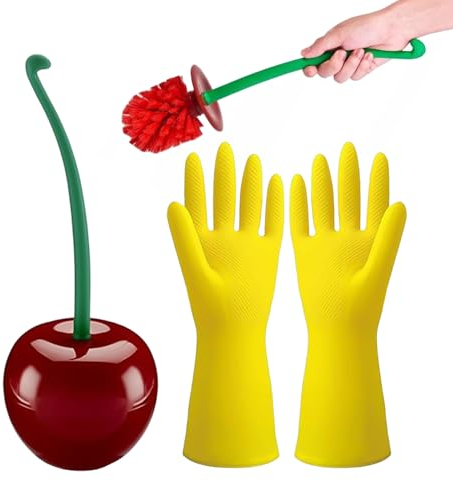 Scopino WC 1 in Ciliegia, Scopino WC con Supporto e Guanti per la Pulizia