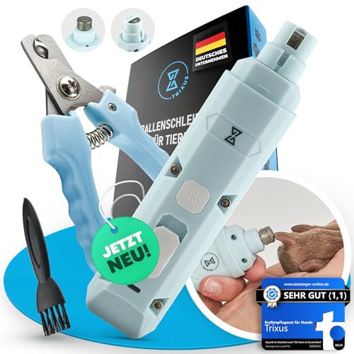 TRIXUS - Profi Krallenschleifer für Hund & Katze mit Krallenschere I 2-Gang mit LED, Schonend, Leise, Leistungsstark I Krallenpflegeset für kleine, mittlere und große Hunde & Katzen I