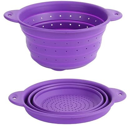Surwin Passoire Pliable, Silicone Passoire Cuisine,Compacte Passoire Cuisine Pliable, Passoire Retractable Passoire Pates, Portable Panier de Fruits, Cuisine Usage Domestique (S,Violet)