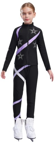 Manyakai Ensemble de Sport Enfant Fille Veste de Patinage Artistique et Pantalons Patinage Sur Glace Gymnastique 5-16 Ans
