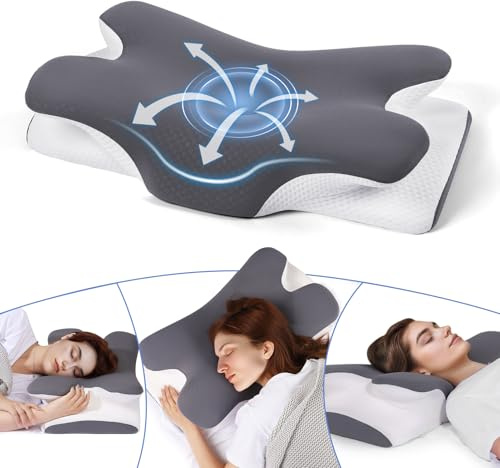 Vipfree Cervical Cooling Ergonomic Pillow with Adjustable Memory Foam for Neck and Shoulder Pain Relief. Orthopaedic Support for Back, Side and Front Sleepers.