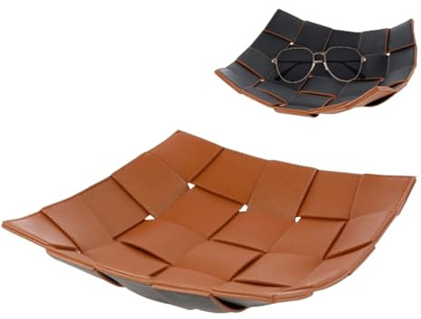 Key Tray - Vide-Poche D'Entrée en Cuir Synthétique - Plateau Organisateur Élégant pour Clés, Bijoux, Cosmétiques - Corbeille Tressée pour Coiffeuse, Bureau, Table De Nuit Ou Décoration Intérieure