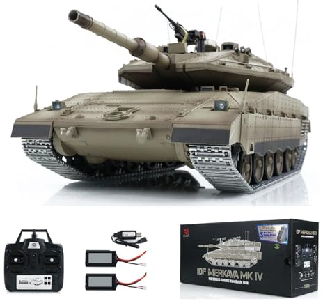 TOUCAN RC HOBBY Carro armato radiocomandato 1/16 RC Heng Long Merkava MK IV 3958 Carro armato da combattimento telecomandato ingranaggi a catena in metallo migliorati fumo BB-tiro doppia batteria