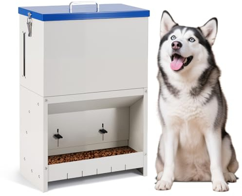 Mangiatoia Automatica Per Cani, Stazione Di Alimentazione In Metallo Zincato Per Interno ed Esterno, Distributore Automatico a Gravità da 25 Libbre, Adatto per Cani di Taglia Piccola, Media e Grande