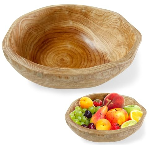 BOYIFEIJIE Ciotola per frutta in legno naturale, realizzata a mano, con forma irregolare, ciotola creativa in legno per frutta, insalate e snack, pezzo unico di decorazione da cucina (20-24 cm)