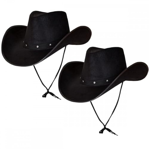 Titch & Timbo Adult Texan Cowboy Hat 2 Pack (Multiple Options) : Fancy Dress Party Accessory Country Western Rancher Wild West Music Festival (Classic Texan, Black,Black)