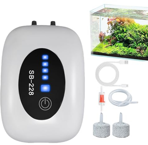 Bomba de aire para peceras | Aireador silencioso portátil recargable de 2 salidas, bomba de aire para acuario, para fuente, hidropónico, agua salada, plantas vivas, agua al aire libre, estanque