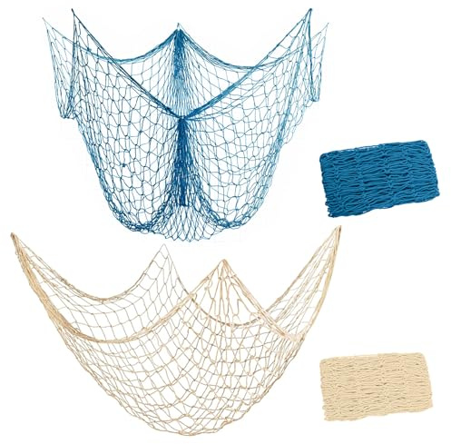 TenaLucy 2 Pezzi Rete da Pesca Decorativa Cotone, Nautica Spiaggia Feste, Parete Casa Camera da Letto, 100 x 100cm Rete Pesca Naturale, Retes das Pescas in Cotone per Feste in Spiaggia Decorazioni