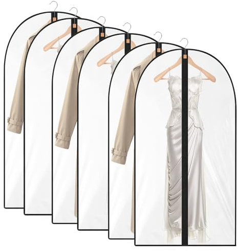 Flintronic 6-pack plaggpåsar, 60 x 140 cm (23,6 tum x 55,1 tum) kostymväska, klänningsväskor täcker långa, dammtäta klädöverdrag med dragkedja, vattentäta plaggväskor för skjortor, rockar