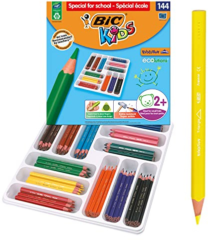 BIC Kids 887831 ECOlutions Evolution Dreikant Buntstifte Set in einer Großpackung à 144 Farbstifte, Für Kinder ab 2 Jahre, ohne Holz, mit bruchsicherer Mine, 12 Farben