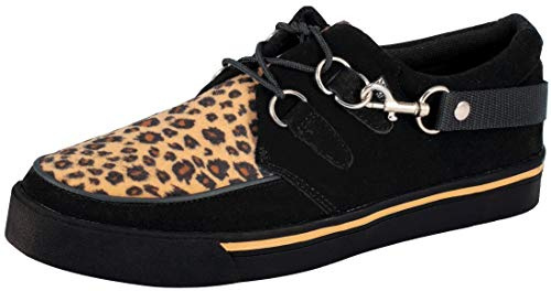 T.U.K. Black & Leopard Creeper Sneakers for Men & Women, Low Platform Sneaker, US 9 Women/7 Men