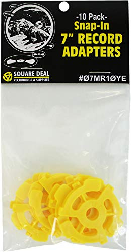 (10) Flat Plastic Record Adapters - Snap in Inserts to Make 7 45rpm Records Fit on Standard Vinyl Record Turntables (Yellow)