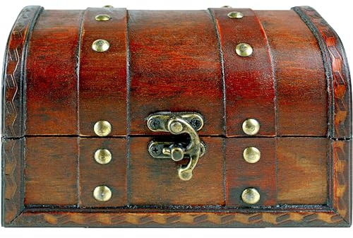 Brynnberg Scrigno del Tesoro Vintage, Cassetta Legno in stile Antico per riporre Accessori Gioielli Oggetti di Valore, Baule legno piccolo, Idea Regalo Decorativa 17x10x10cm