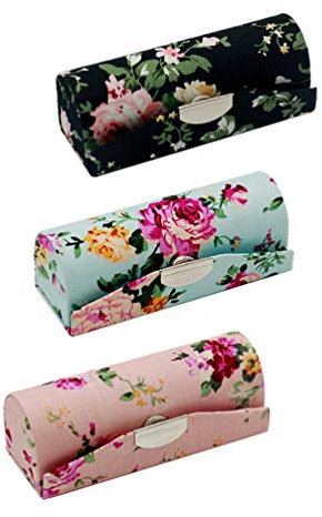 Lipstick Case with Mirror, Hanyi 3 Pcs Vintage Floral Print Lipstick Holder Box Jewelry Organiser
