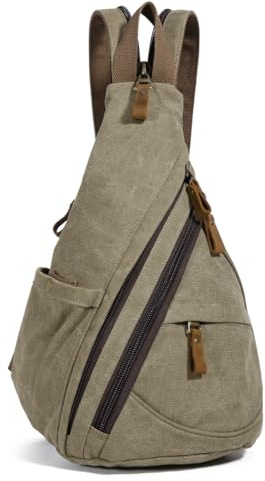 KL928 Canvas Sling Bag - Small Crossbody Backpack Shoulder Casual Daypack Rucksack for Men Women(Large Version,Olive Green)