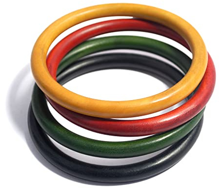 Pure Hands Wooden Bangle Set Handmade | Colorful Saffron Teak & Sissoo Wood Bangles | Full Round Profile | Wax Polished | Boho Stackable Bracelet for Women
