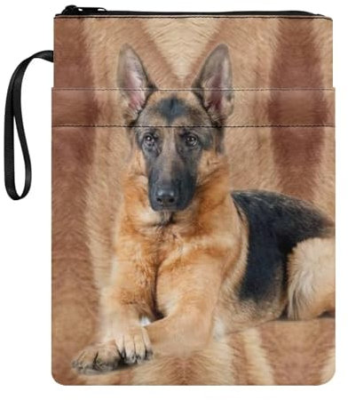 NETILGEN Wolfdog Muster Buchhülle für Buchliebhaber Buchhüllen mit Reißverschluss und Tasche Taschenbuch Lehrbuch Geldbörse Book Sox Wiederverwendbare waschbare Geldbörse