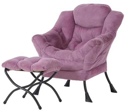 Welnow Lazy Chair mit Ottomane, moderner Lounge-Akzentstuhl mit Armlehnen und Einer Seitentasche, gepolstertes Sofa-Stuhl-Set für die Freizeit, Lesestuhl mit Fußstütze für kleine Räume, Eckstuhl