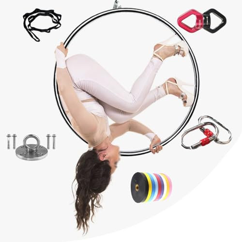 Aerial Hoop Edelstahl Lyra Luftreifen Set, Silberner Professioneller Akrobatik Luftring mit Komplettem Zubehör, Lyra Hoop für Anfänge/Profis (Size : 90 cm (35))