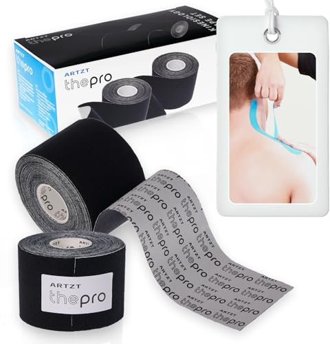 ARTZT thepro Kinesiologitejp set om 2 | Kinesiotejp 5 m x 5 cm | Allergivänlig, hudvänlig och vattentät | Kinesiotejp för sport | Kinesiotejp och medicinskt band | fysioband | Kinesiotejp knä