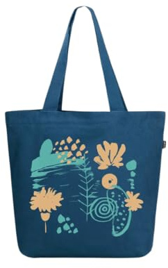 Ecoright - Bolsas grandes de lona para mujer, con bolsillo interior, bolsa reutilizable con cremallera para escuela, trabajo, compras, playa, Abstract Bloom, Talla única, Utilidad