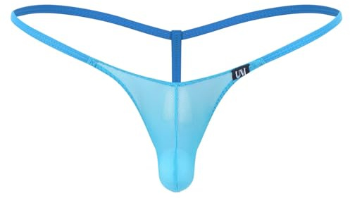 Oyolan Homme String Ficelle Sexy Transparent Mini Bikini Thong Jockstrap Gay Slip sous-vêtement Tanga G-String M-XXL Bleu L