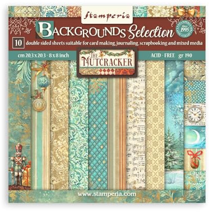 Stamperia - Scrapbook Paper Pad for Scrapbooks, Album, Cards, Bullet Journals and More, Acid Free, Double Sided, Perfect for Crafts and Gifting (The Nutcracker Backgrounds) (20,3 x 20,3 cm)