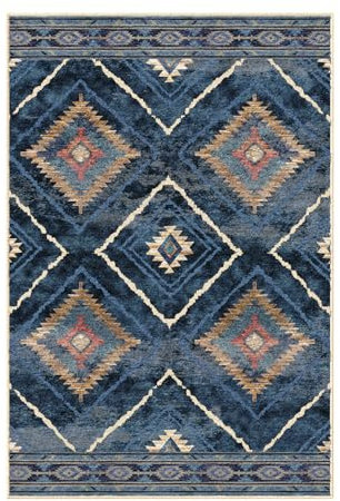 DEFYNEE Machine Washable Rugs Living Room, 90x150 cm Kitchen Rugs Non Slip, Soft Short Pile Vintage Blue Rugs for Bedroom, Moroccan Rug for Hallway, Bedroom, and Kitchen, Blue