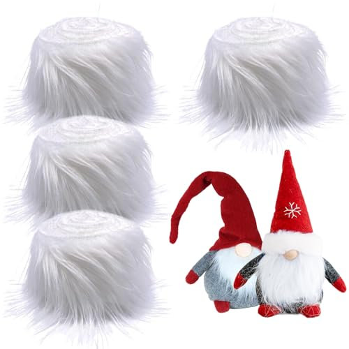 Bzzerumy 4 pezzi da 1,5 m pretagliati in pelliccia sintetica per bambole gnomi, peli di peluche per bambola di Babbo Natale, capelli nani per decorazioni natalizie, tessuto in pelliccia sintetica per