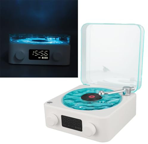 Giradischi Giradischi con Luce Notturna e Display Dell'Ora Ricevitore BT, Multifunzione 3 in 1, Giradischi Portatile per Intrattenimento e Decorazione (WHITE)