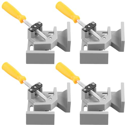 UNGFEI 4 PCS 90 Degree Single Handle Right Angle Clamp, Silver Single Handle Right Angle Clamp, Corner Clamps with Adjustable Swing Jaw for DIY Furniture Woodworking Welding