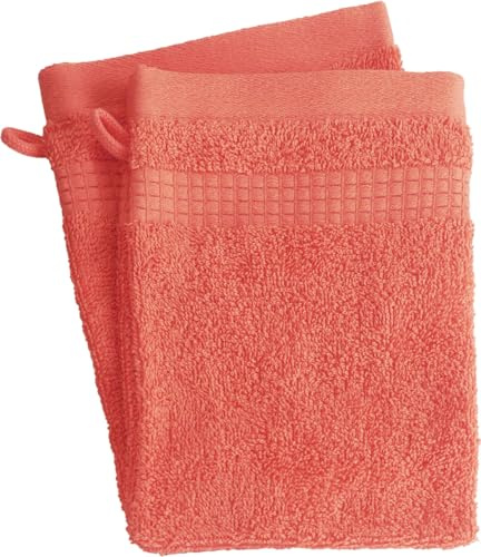 Lot de 2 Gants de Toilette - 100% Coton - 450 GR/m2 - Corail