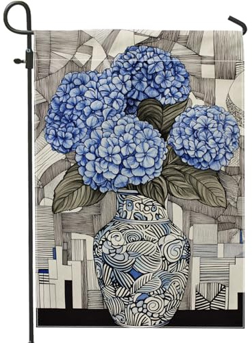 Bandiera da giardino con ortensia blu estiva, elegante decorazione floreale per la casa su entrambi i lati, decorazione per prato all'aperto per feste di vacanza, 30,5 x 45,7 cm
