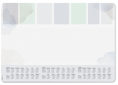 SIGEL Sous-main papier 2026/2027/2028 A2 | H6312, coins arrondis, design pastel planner, gris clair/bleu clair/vert clair, 30 feuilles