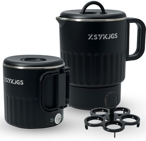 Faltbarer Wasserkocher 1L Schwarz Reise Camping Wasserkessel - 600W 304 Edelstahl Elektrischer Wasserkocher BPA-freier - Doppelwand Design mit Automatische Konstanttemperatur und Dauerkochfunktion