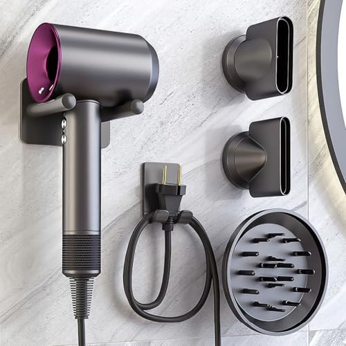Miawtro Juego de soporte para secador de pelo, compatible con el soporte de Dyson, soporte para secador de pelo sin taladrar, viene con 3 soportes para cabezales de secador de pelo y 1 soporte para