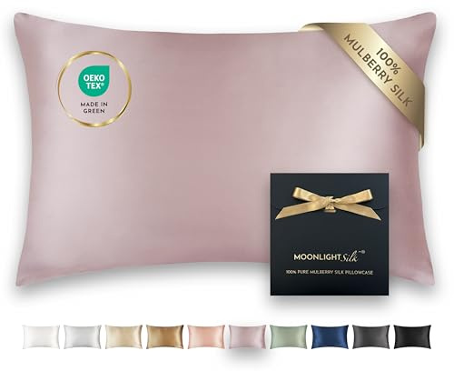 MOONLIGHT Silk Funda de Almohada de Seda 100% 50x75 cm - 22 Momme Seda de Morera Brillante, Grado 6A, Certificada por Oeko-Tex - Piel hidratada y sin Arrugas (Rosa Claro)