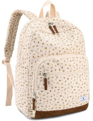 VX VONXURY Mochila Escolar para Adolescentes, Mochila de Pana Ligera para Niños Mochila Casual para Hombres Mujeres Colegio Viaje (Flores Amarillas)