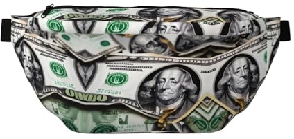 Sac banane à motifs de billets de banque avec plusieurs poches, facile à transporter, adapté pour le sport, les voyages et une utilisation quotidienne.