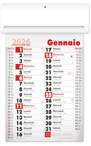 Calendario 2026 Olandese Girofoglio, 5 pezzi, con Santi, Festività, Fasi Lunari, Mesi Adiacenti,35x50,5 cm, Vari Colori, S56