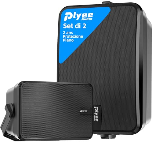 Plyee Audio Altoparlante Bluetooth Esterni, Sistema Attivo + Passivo a Montaggio a Parete, Amplificatore Integrato, Ingresso AUX per Patio, Portico, Piscina, Garage, Confezione da 2 (MZ-660)