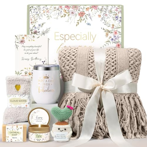 Mothers Day Gifts for Mom, Birthday Gifts for Women Self Care Package Get Well Soon Gift Baskets, Thinking of You Spa Gift Basket with Knit Blanket Tumbler, Birthday Gift Set for Mom, Wife, Friends