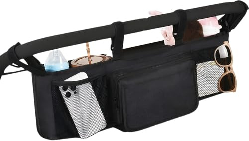 Zyntora Double Stroller Caddy Organizer | Waterproof Foldable Organization - Compact Stroller Organizer | for Travel Daily Parents Home Outdoor Camping Walking Home